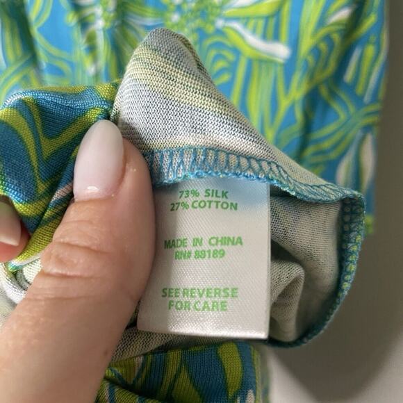 Lilly Pulitzer Clare Dress Green Blue Seaweed Daisy Silk Jersey Sleeveless Sz XS - Picture 7 of 9